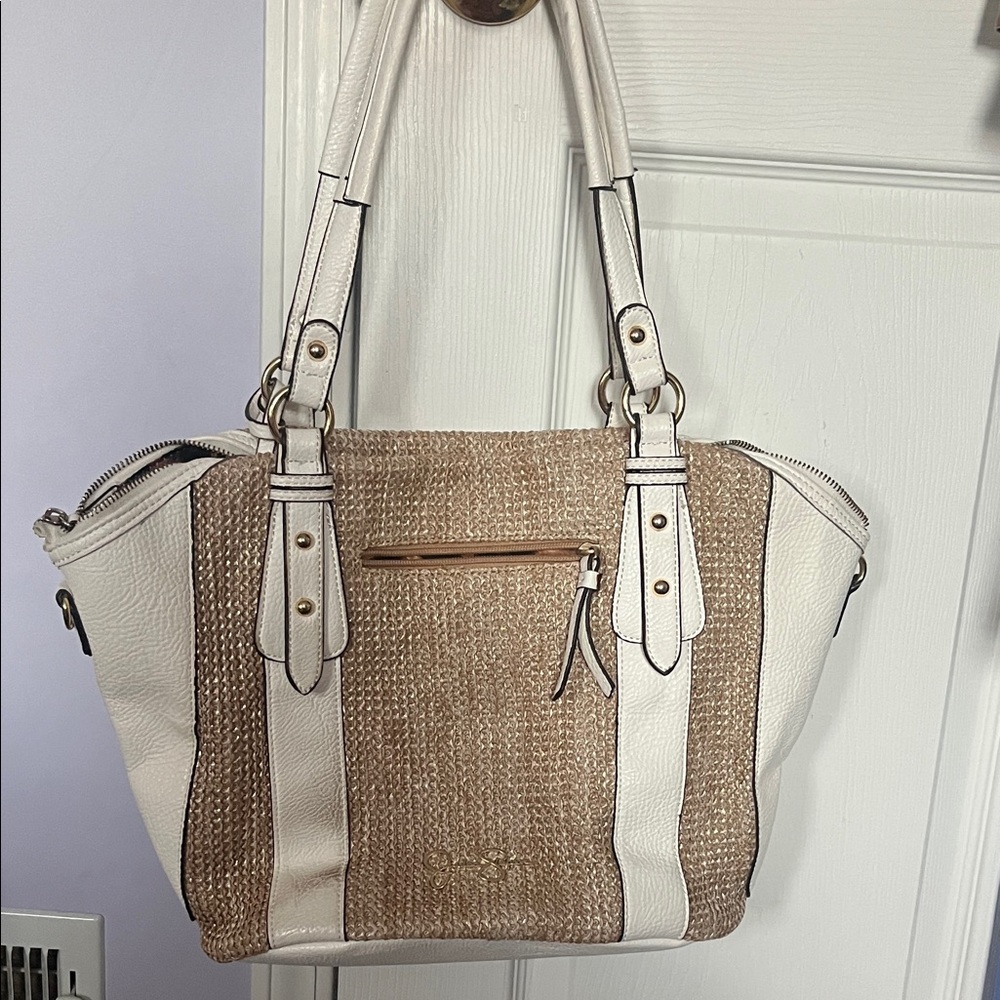 Jessica Simpson Tan and White Tote Bag purse with wallet